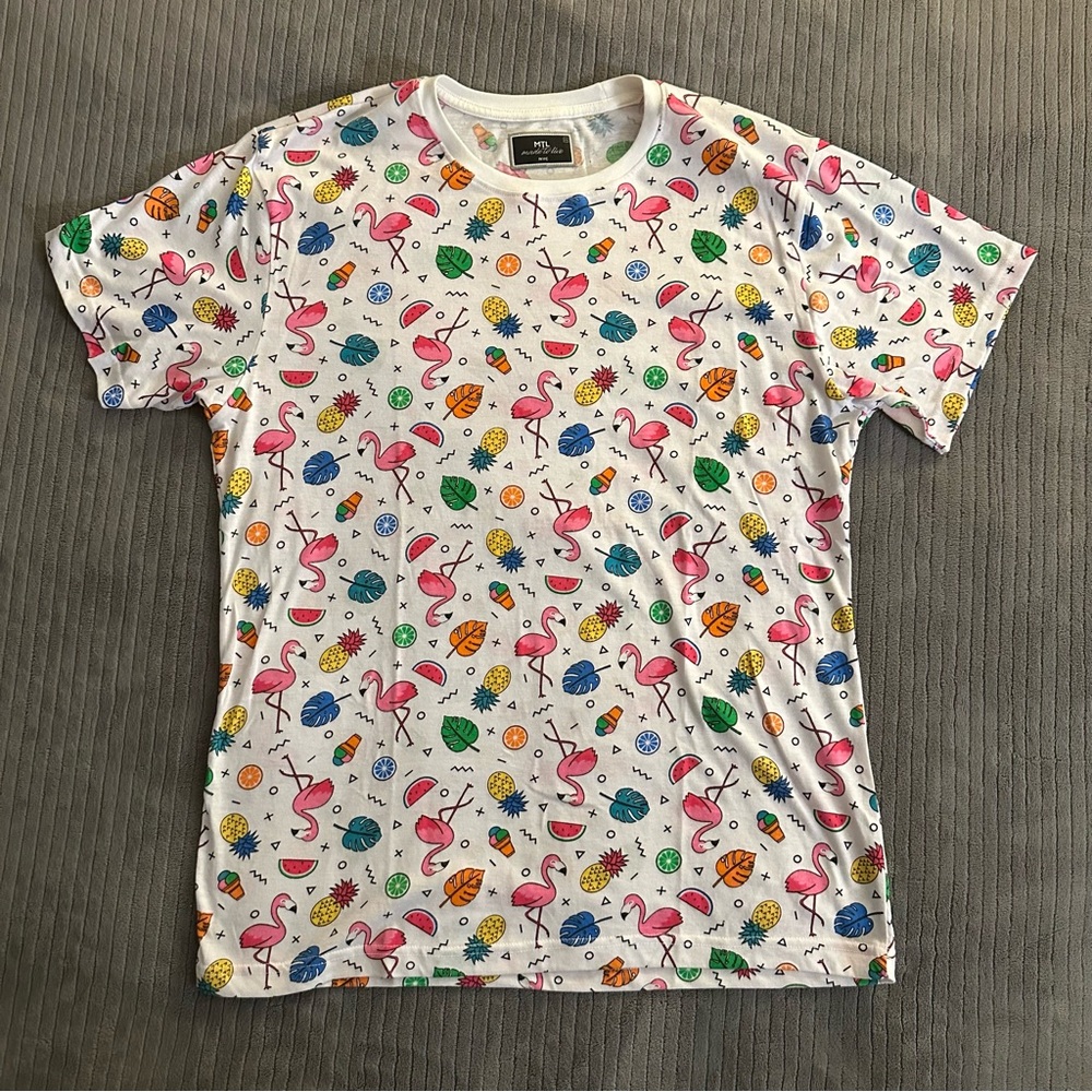 Colorful Flamingo and Fruit Tee